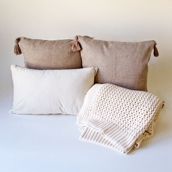 Woven Tassel Pillow Cover - Taupe