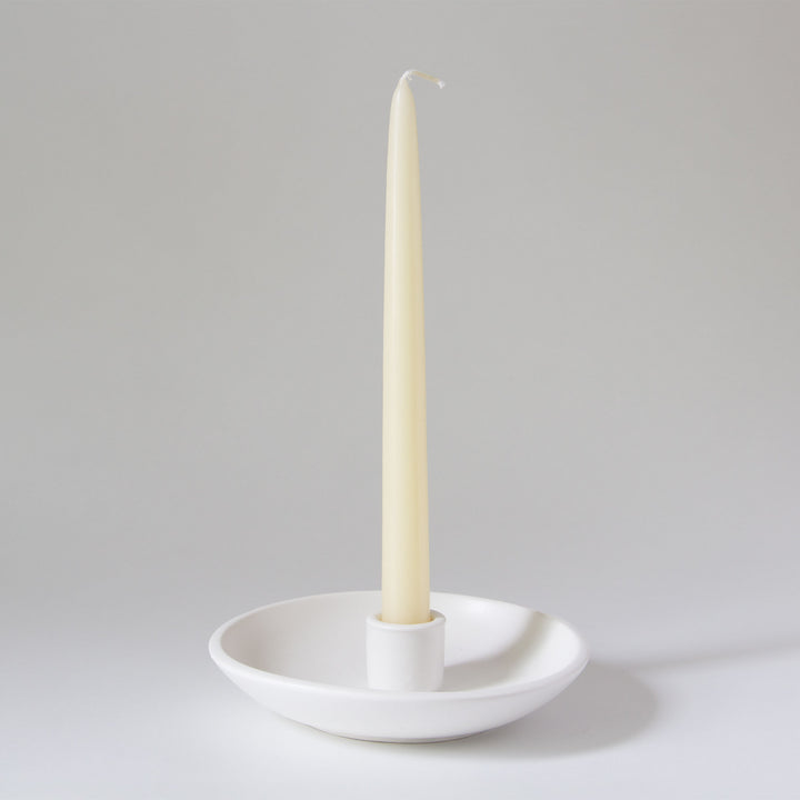 Ceramic Dish Taper Candleholder - White