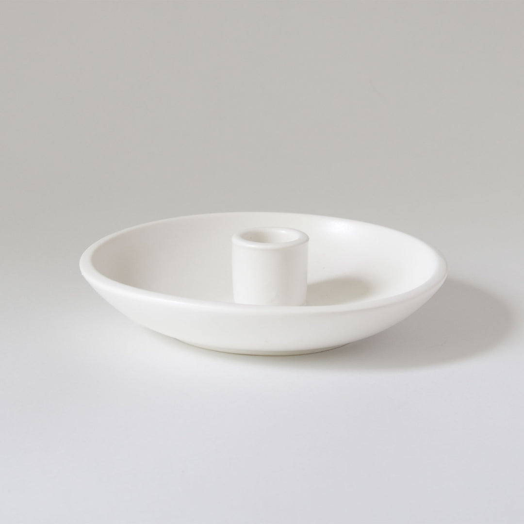 Ceramic Dish Taper Candleholder - White