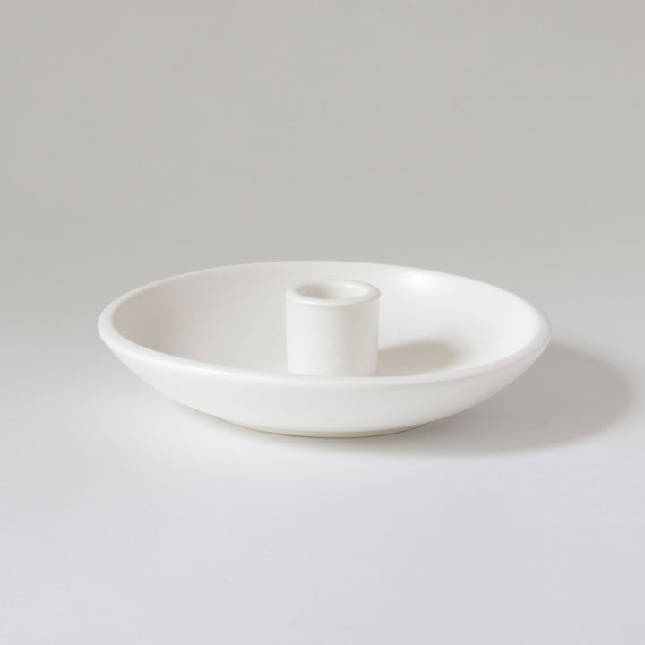 Ceramic Dish Taper Candleholder - White