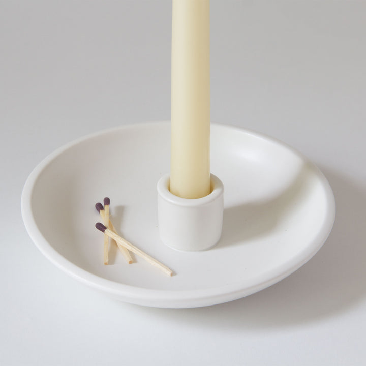 Ceramic Dish Taper Candleholder - White