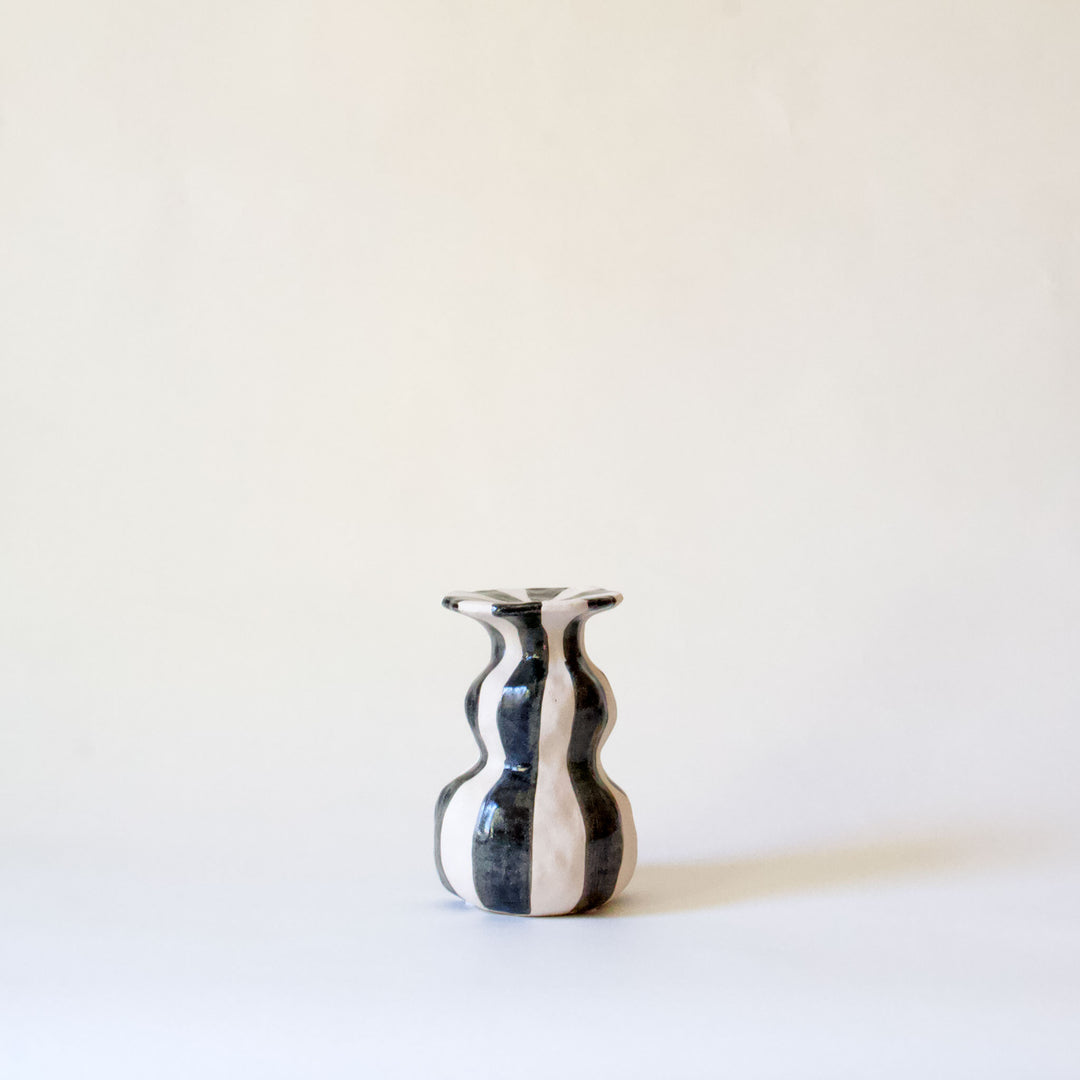 Ceramic Striped Taper Candleholder - Black
