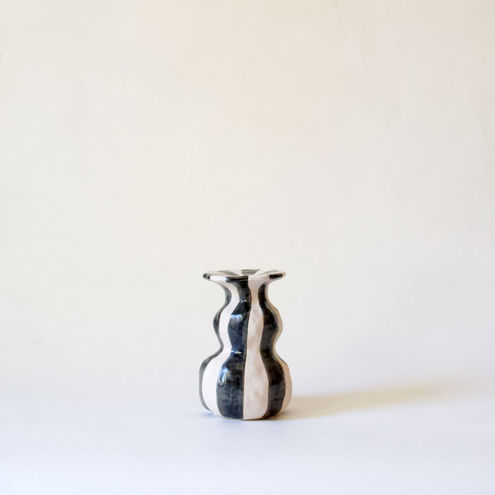 Ceramic Striped Taper Candleholder - Black