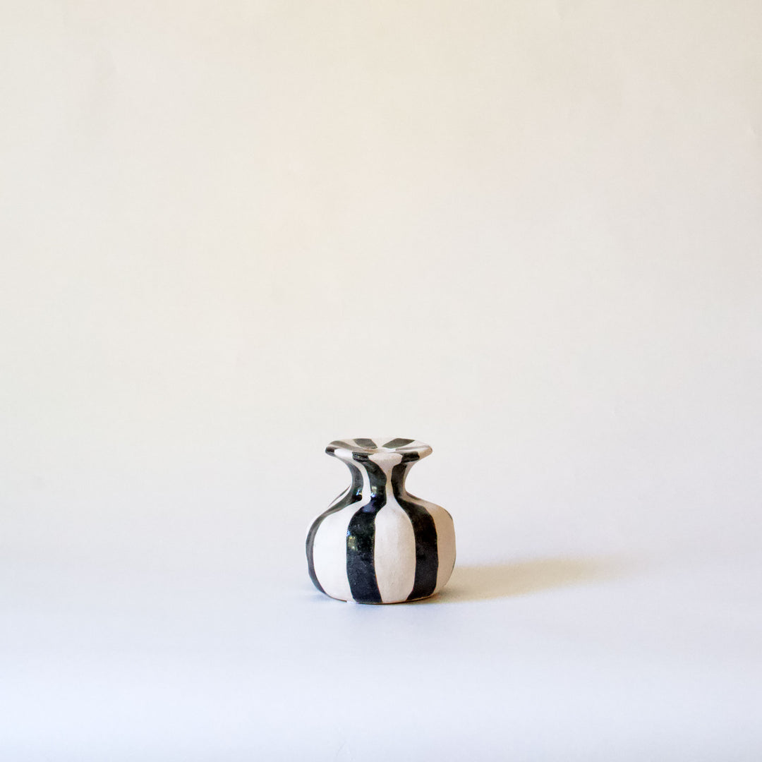 Ceramic Striped Taper Candleholder - Black