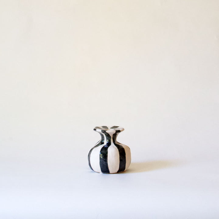 Ceramic Striped Taper Candleholder - Black