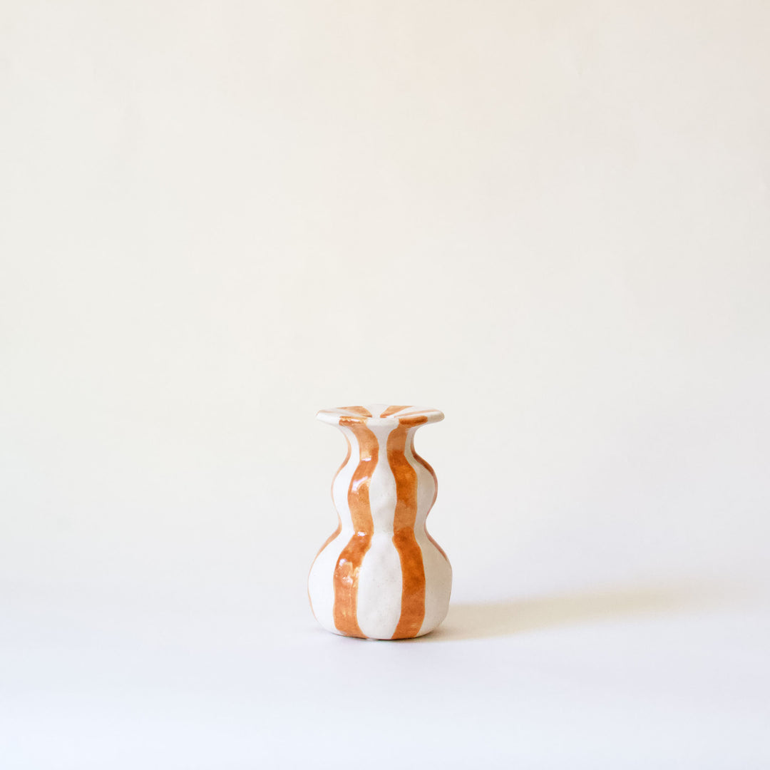 Ceramic Striped Taper Candleholder - Orange