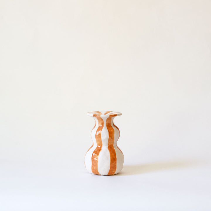 Ceramic Striped Taper Candleholder - Orange