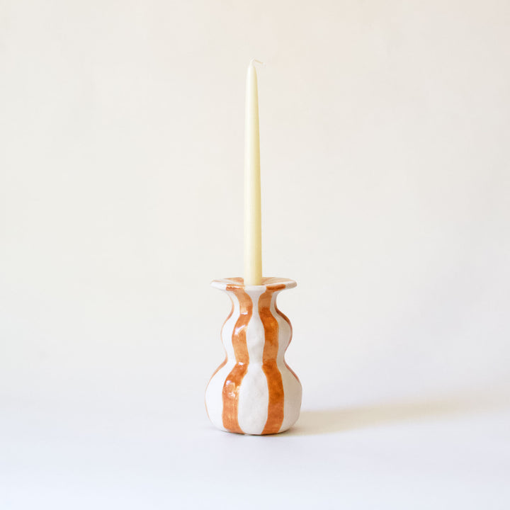 Ceramic Striped Taper Candleholder - Orange