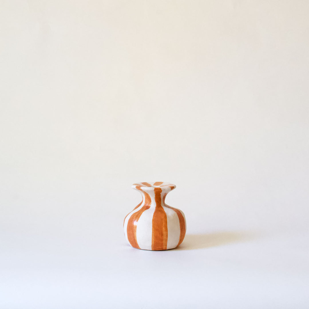 Ceramic Striped Taper Candleholder - Orange