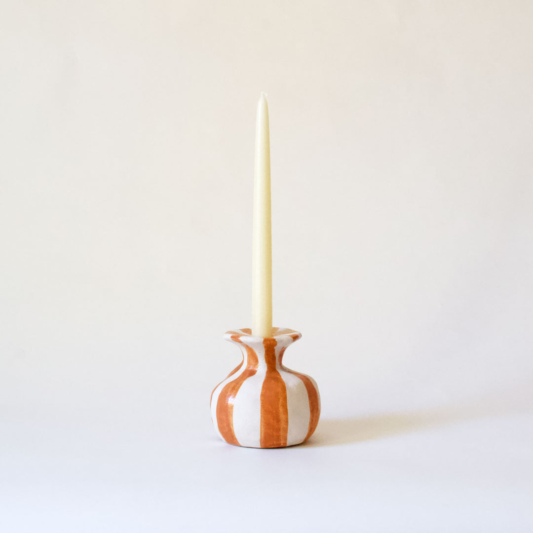 Ceramic Striped Taper Candleholder - Orange