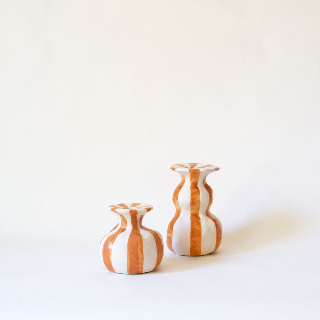 Ceramic Striped Taper Candleholder - Orange
