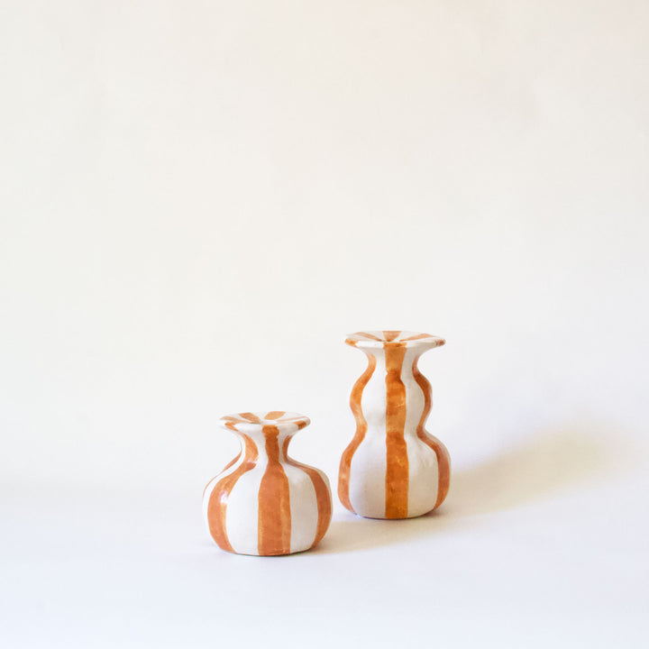 Ceramic Striped Taper Candleholder - Orange