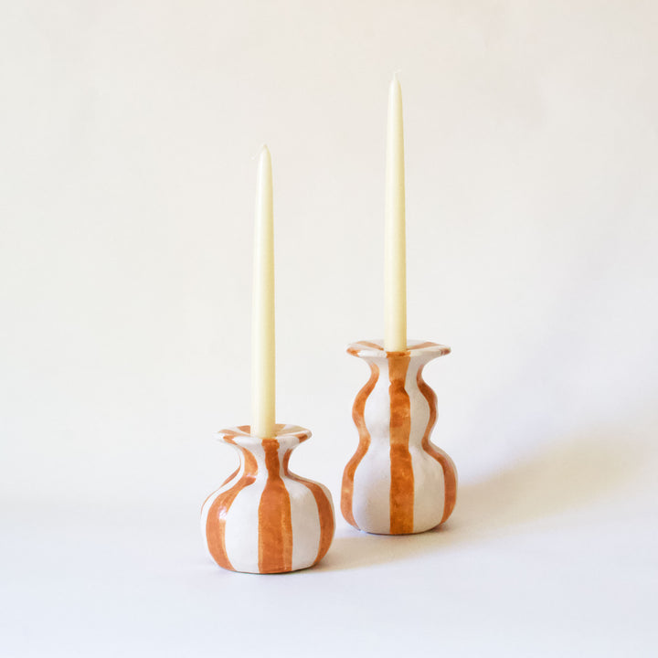 Ceramic Striped Taper Candleholder - Orange
