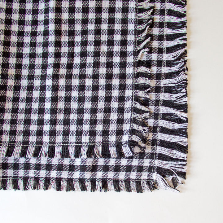 Checkered Fringed Napkins - Black, Set of 4