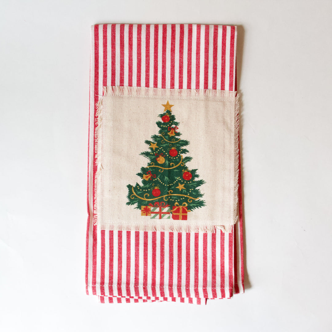 Christmas Tree Striped Kitchen Towel