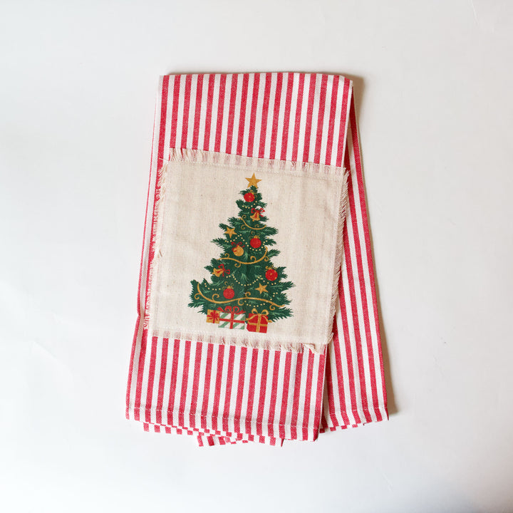 Christmas Tree Striped Kitchen Towel
