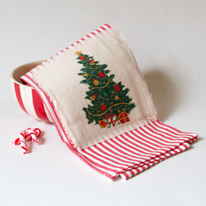 Christmas Tree Striped Kitchen Towel