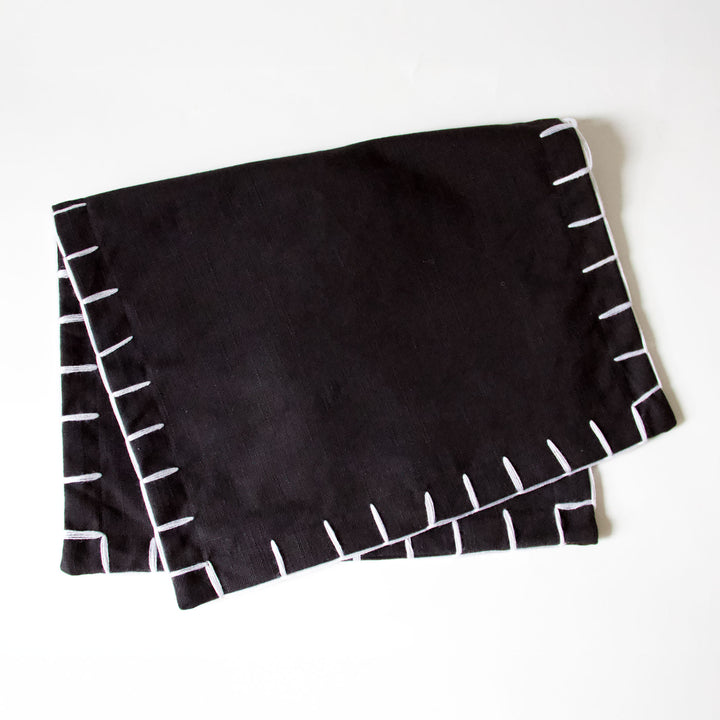 Cotton Whip Stitch Pillow Cover - Black
