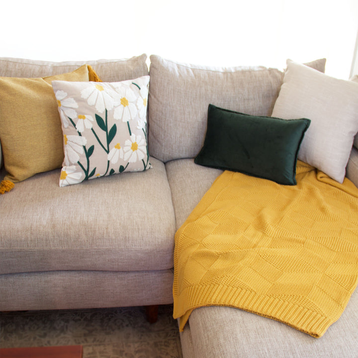 Daisy Embroidered Pillow Cover