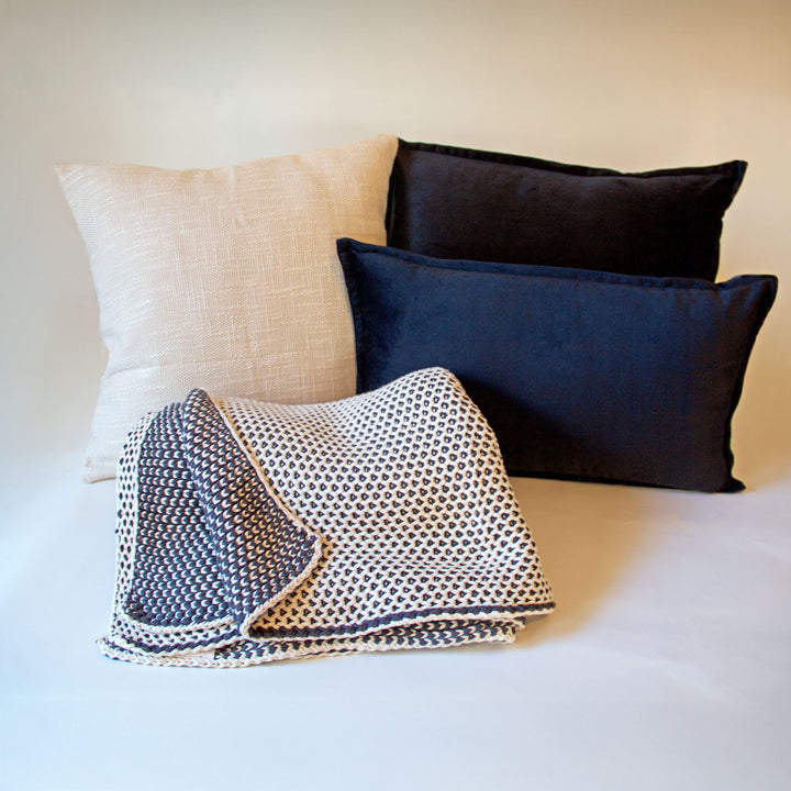 Knitted Cotton Throw - Black & White