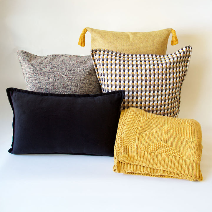 Edged Velvet Pillow Cover - Black