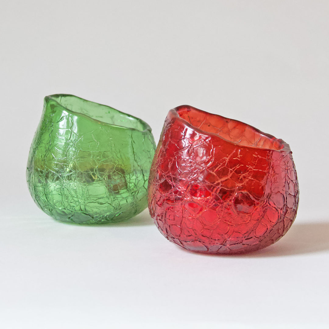 Green Crackle Glass Tealight Candleholder