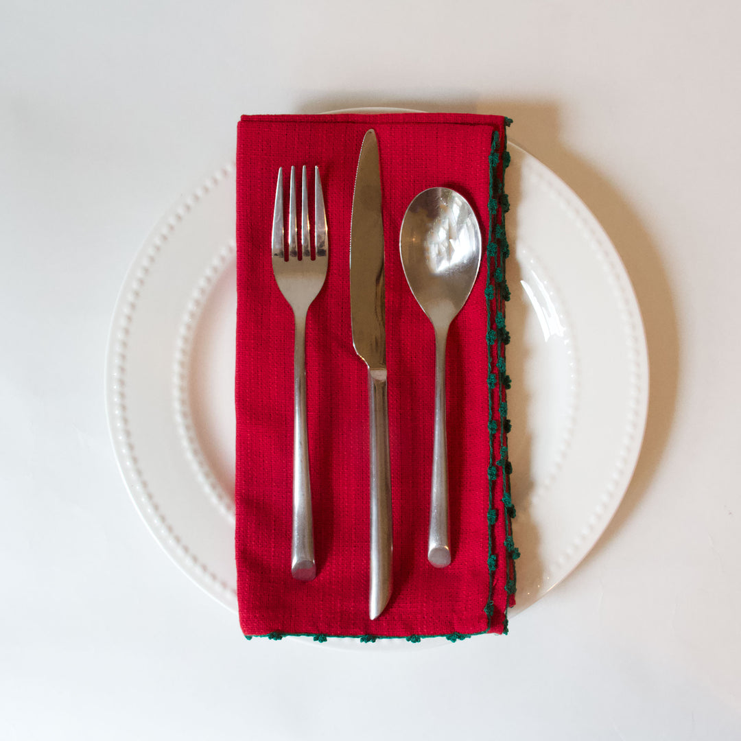 Crimson Red Knotted Edge Napkins, Set of 4