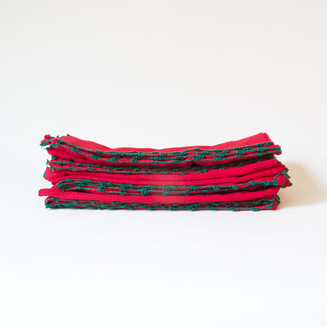Crimson Red Knotted Edge Napkins, Set of 4