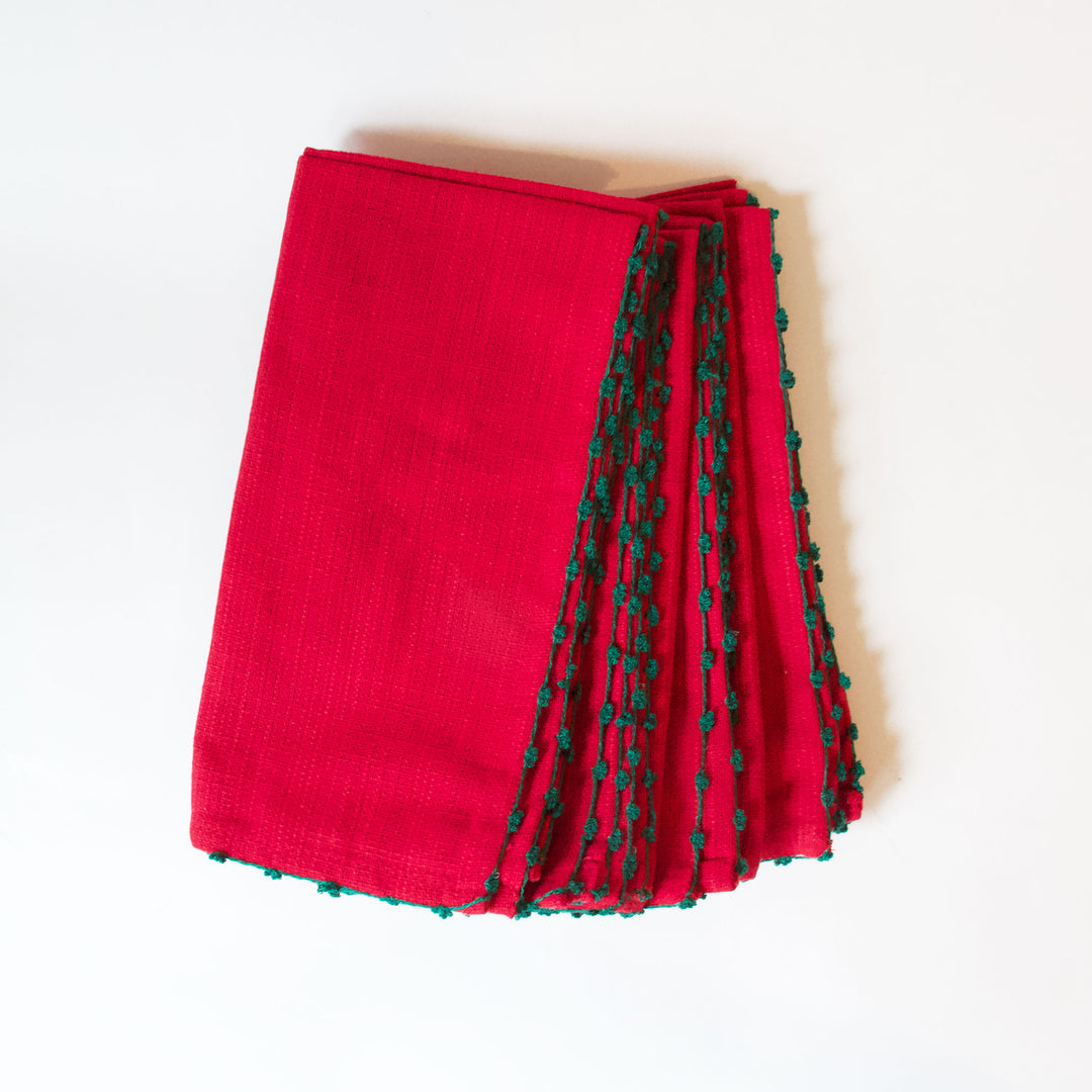 Crimson Red Knotted Edge Napkins, Set of 4