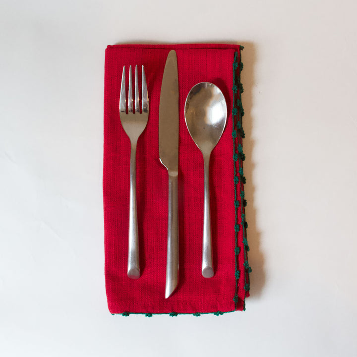 Crimson Red Knotted Edge Napkins, Set of 4
