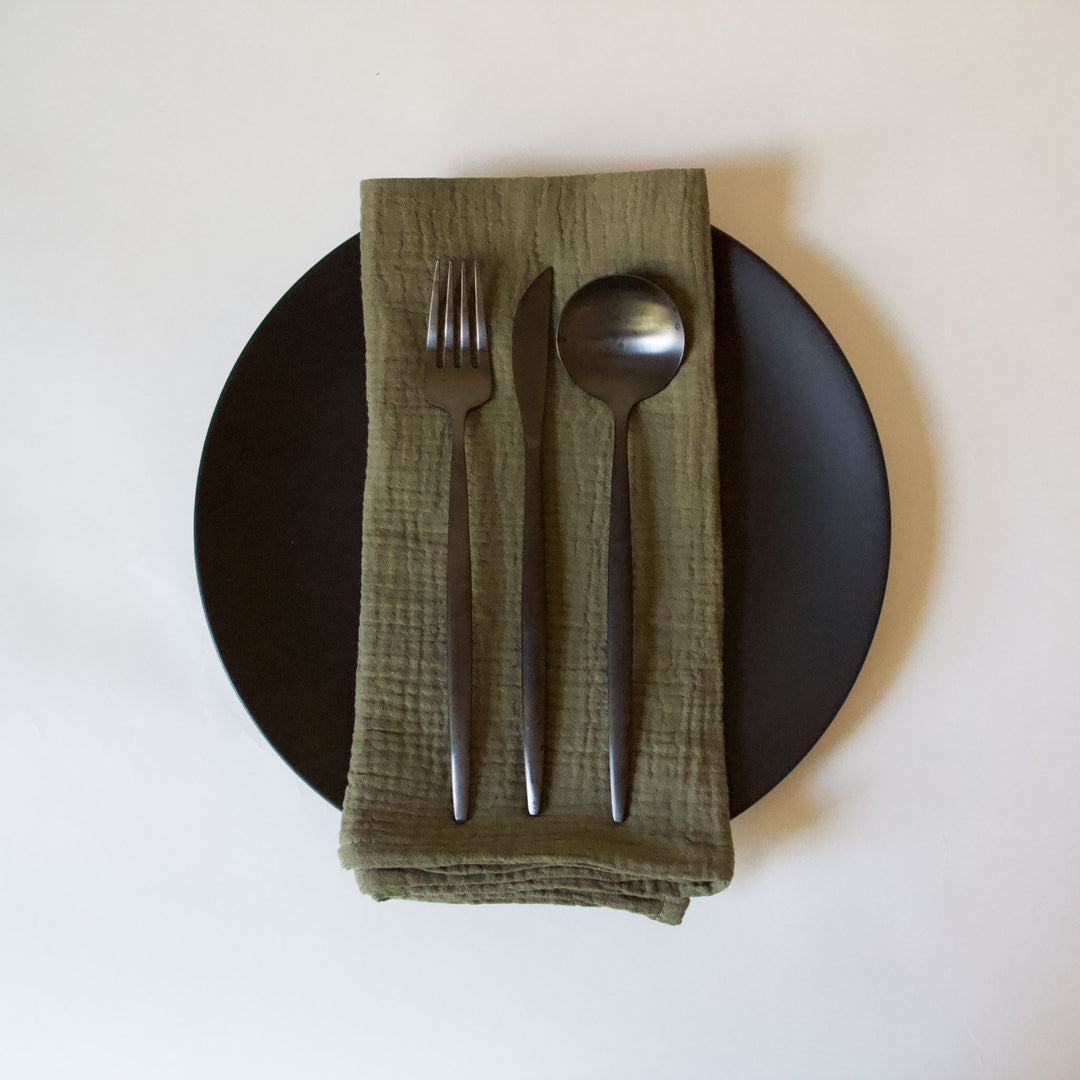 Crinkle Cotton Napkins - Olive Green, Set of 4