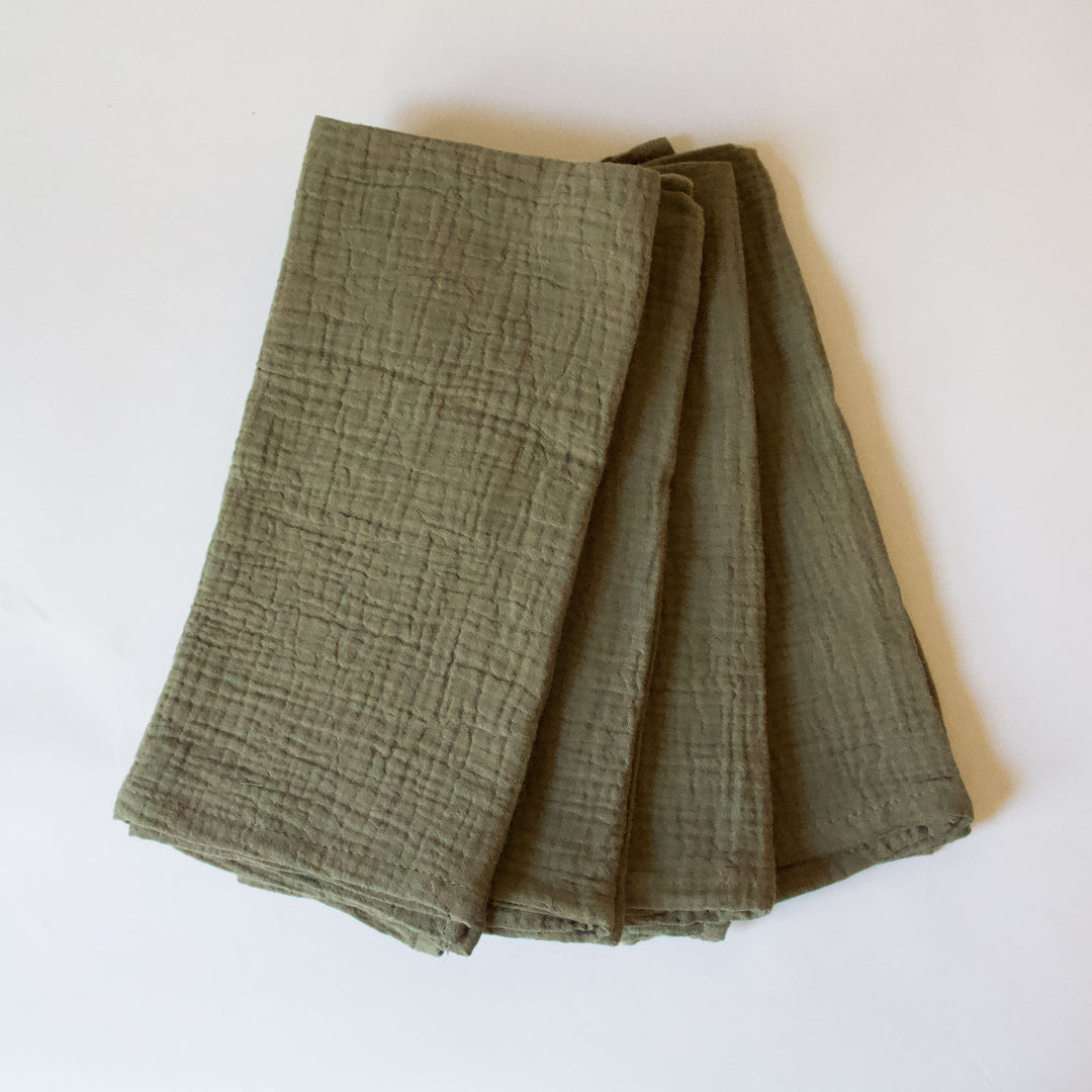 Crinkle Cotton Napkins - Olive Green, Set of 4