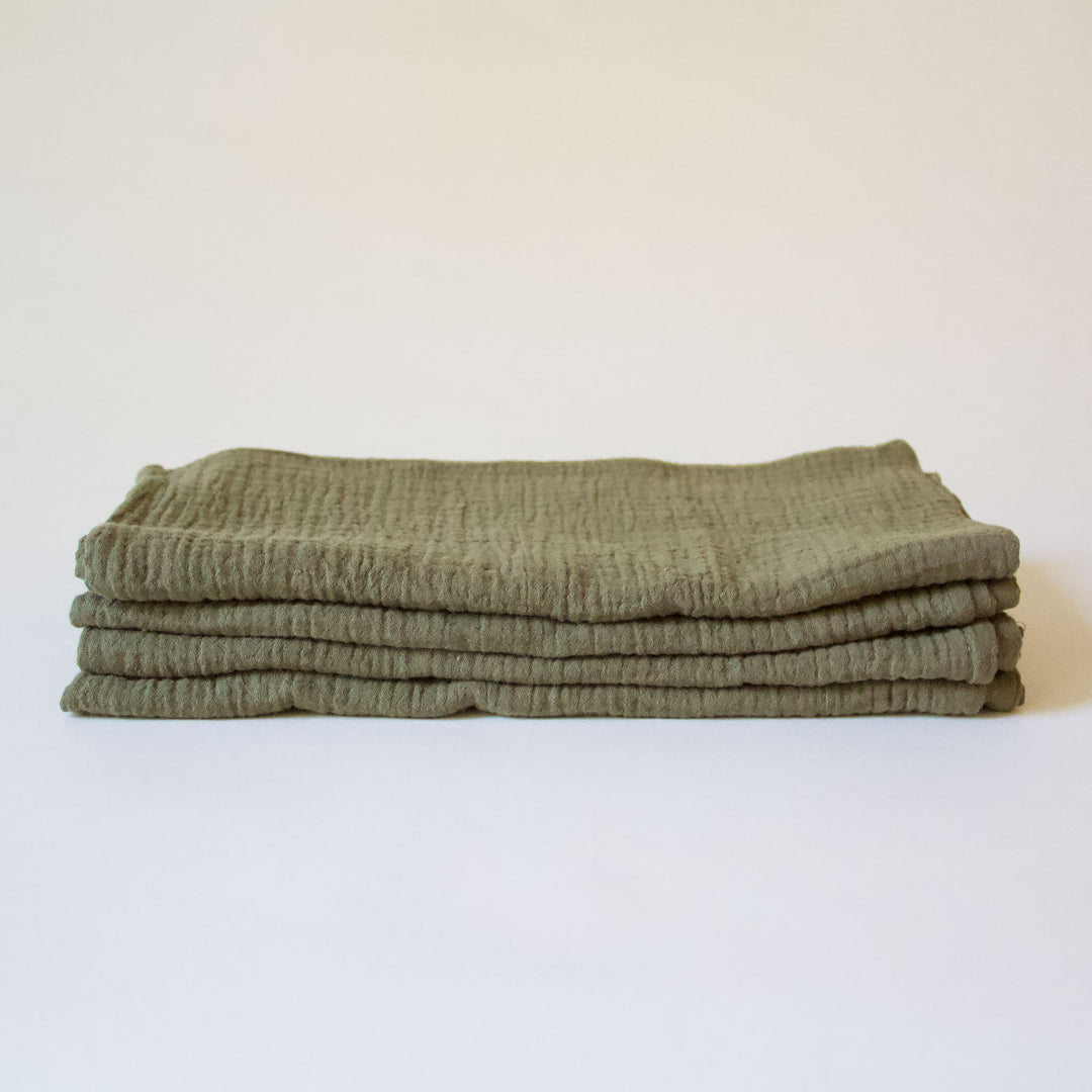 Crinkle Cotton Napkins - Olive Green, Set of 4