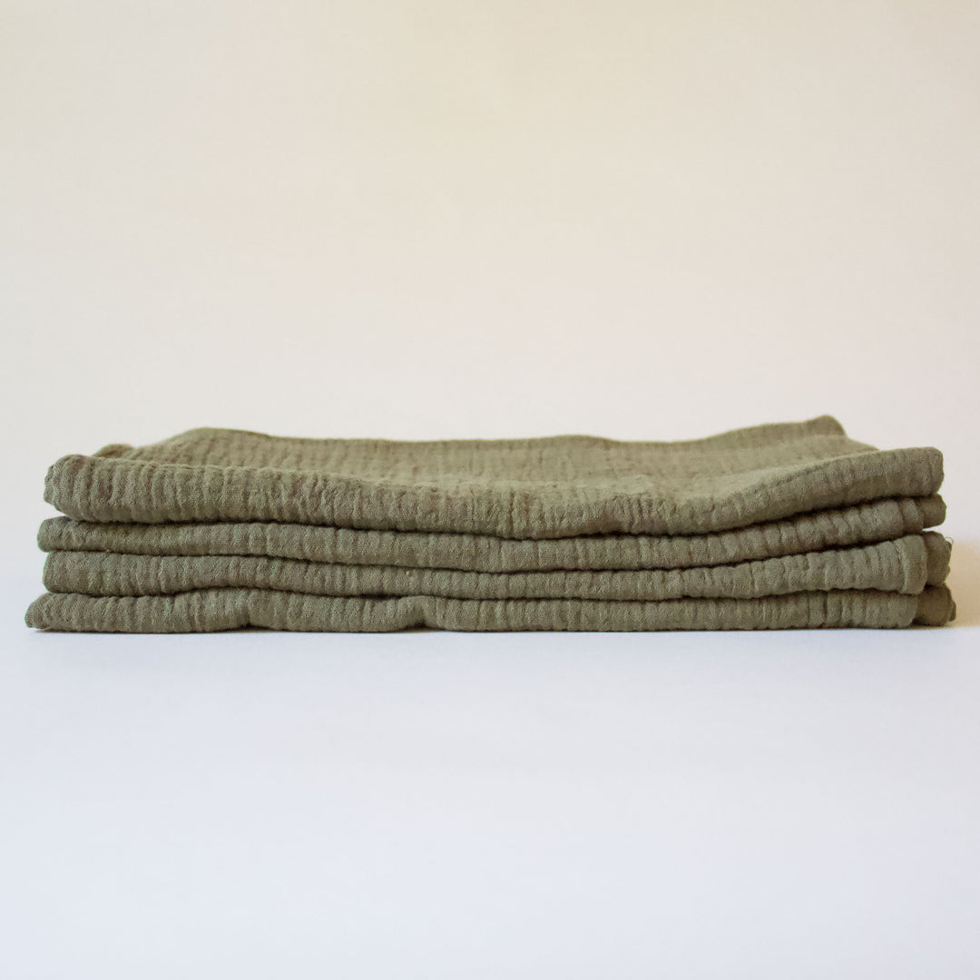Crinkle Cotton Napkins - Olive Green, Set of 4
