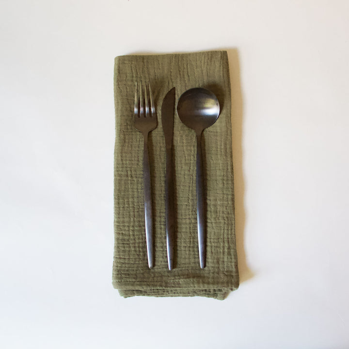 Crinkle Cotton Napkins - Olive Green, Set of 4