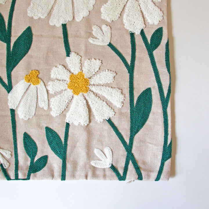 Daisy Embroidered Pillow Cover