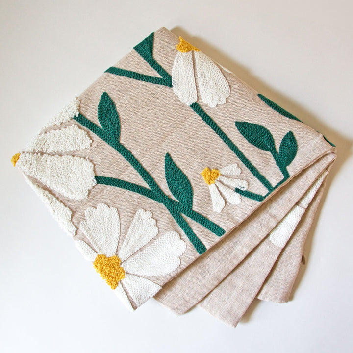 Daisy Embroidered Pillow Cover