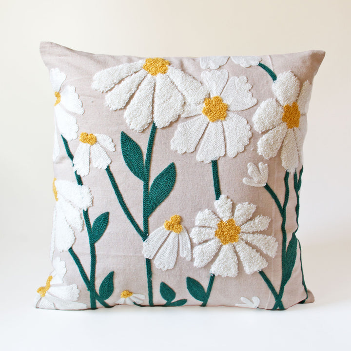 Daisy Embroidered Pillow Cover