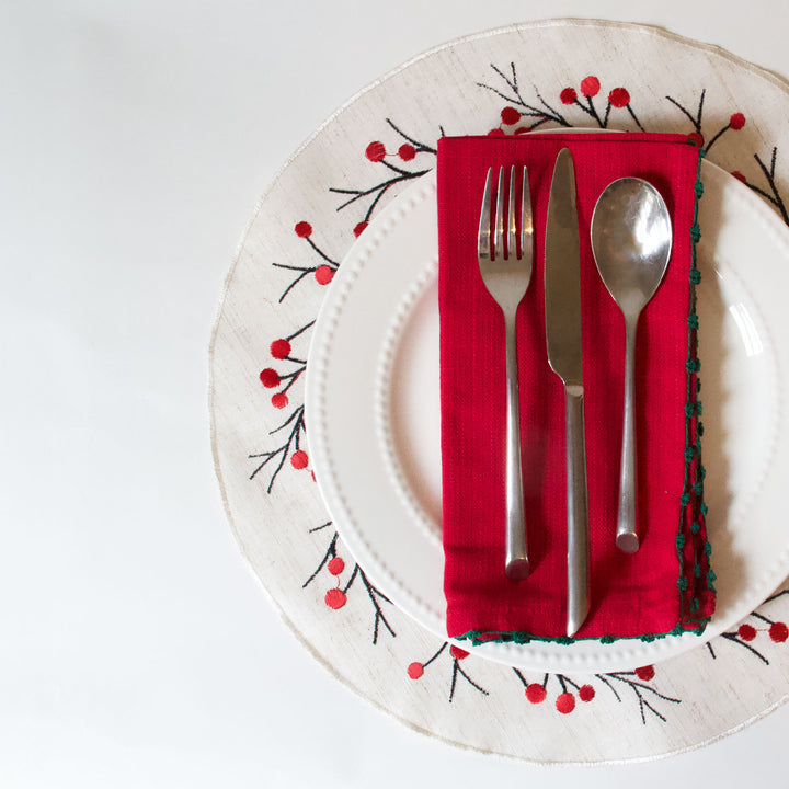 Embroidered Berry Round Placemats, Set of 4