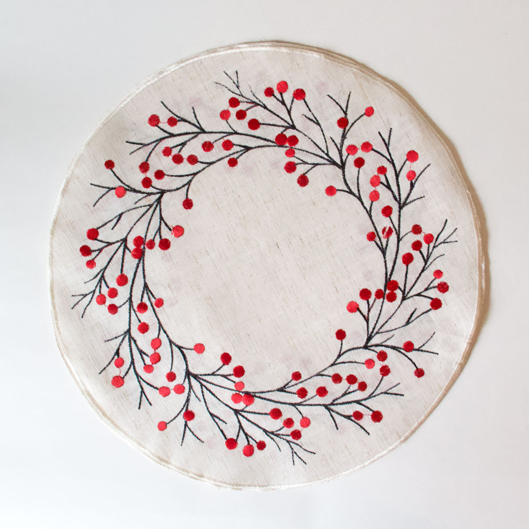 Embroidered Berry Round Placemats, Set of 4