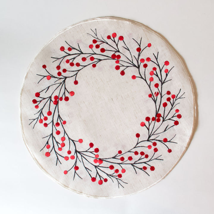 Embroidered Berry Round Placemats, Set of 4