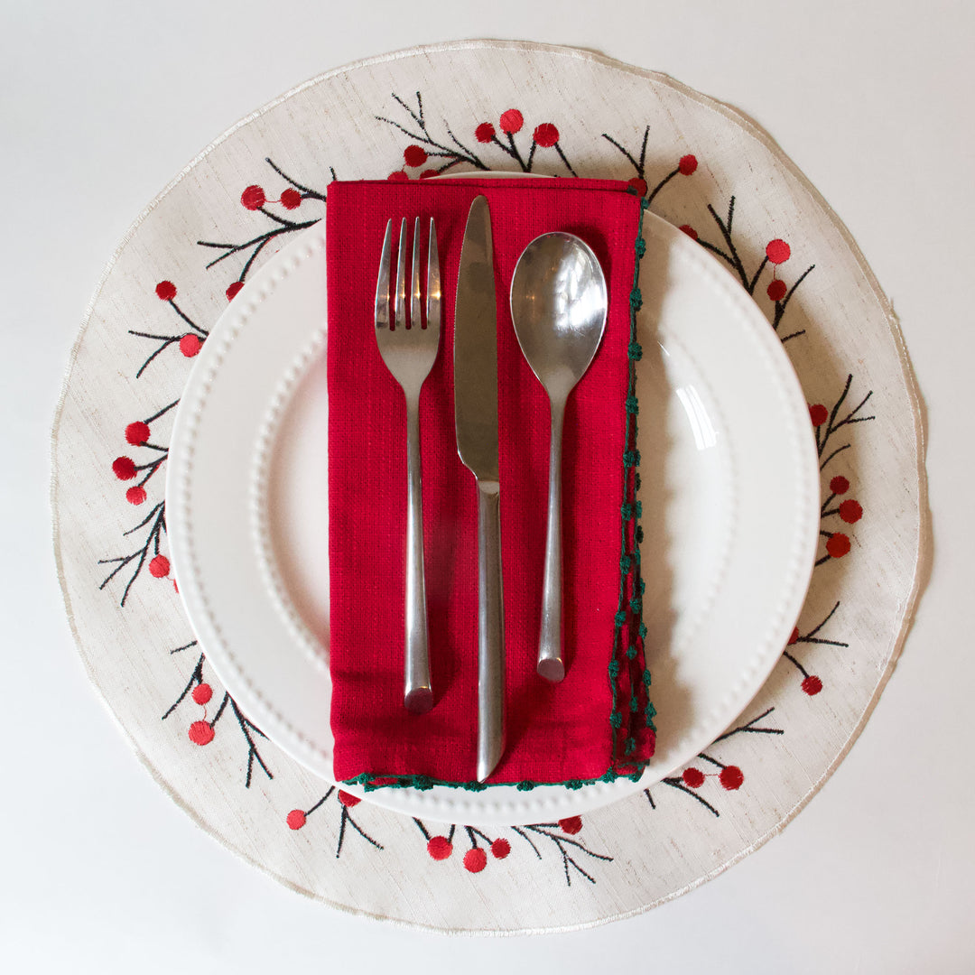 Embroidered Berry Round Placemats, Set of 4