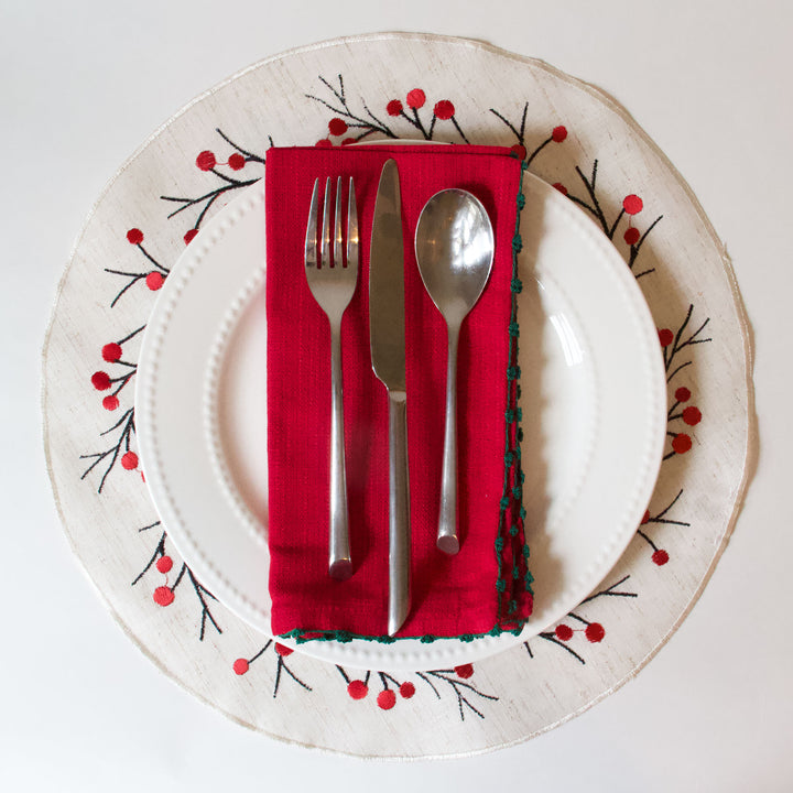 Embroidered Berry Round Placemats, Set of 4