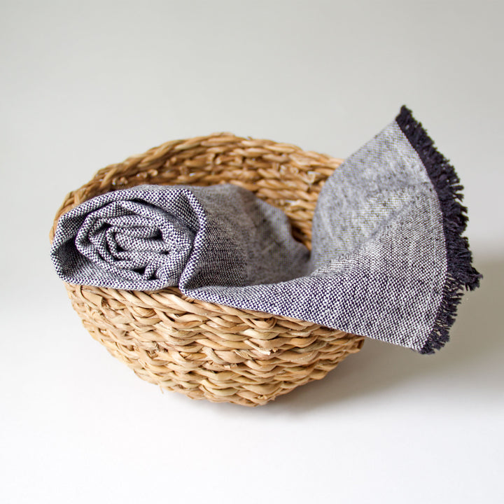 Fringed Chambray Kitchen Towel - Black
