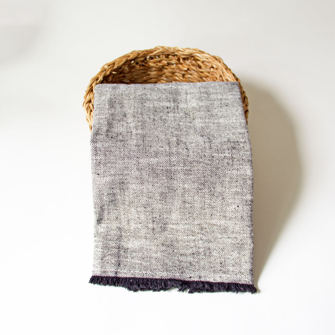 Fringed Chambray Kitchen Towel - Black