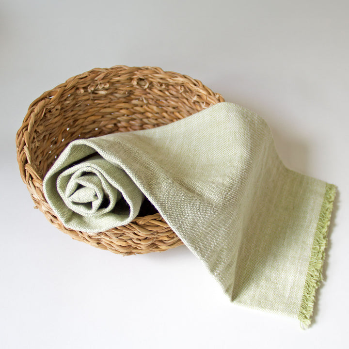 Fringed Chambray Kitchen Towel - Moss Green