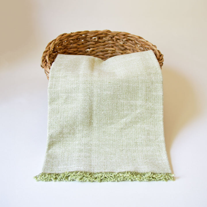 Fringed Chambray Kitchen Towel - Moss Green