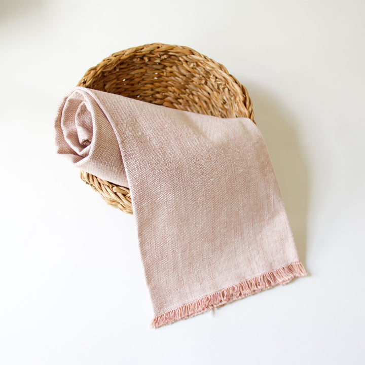 Fringed Chambray Kitchen Towel - Pink