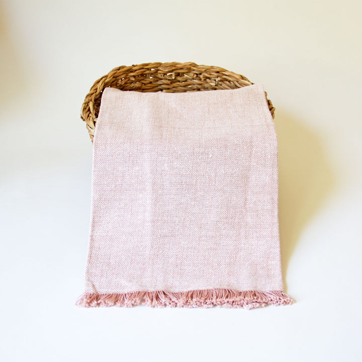 Fringed Chambray Kitchen Towel - Pink
