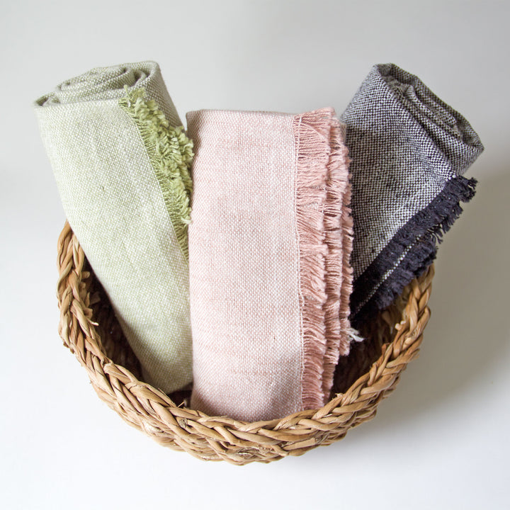 Fringed Chambray Kitchen Towel - Moss Green